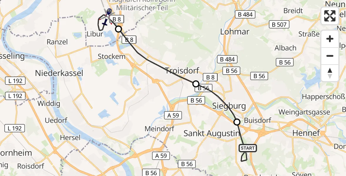 Flugroute Polizeihubschrauber Sankt Augustin - Köln, 11 August 2026, 08:32