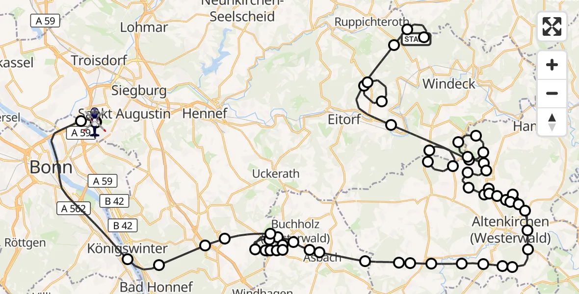 Flugroute Polizeihubschrauber Windeck - Sankt Augustin, 11 August 2026, 08:36