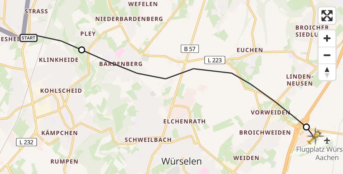 Flugroute Rettungshubschrauber Herzogenrath - Aachen-Merzbrück Flughafen, 11 August 2026, 08:37