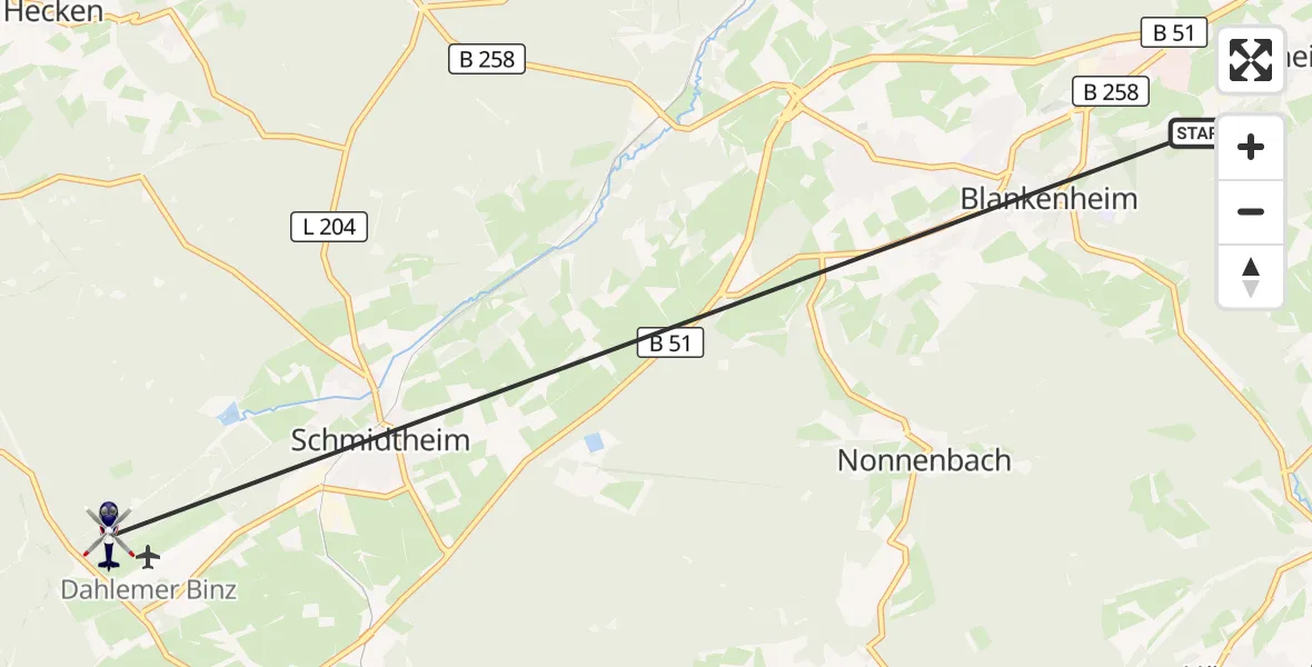 Flugroute Polizeihubschrauber Blankenheim - Dahlem, 11 August 2026, 08:44