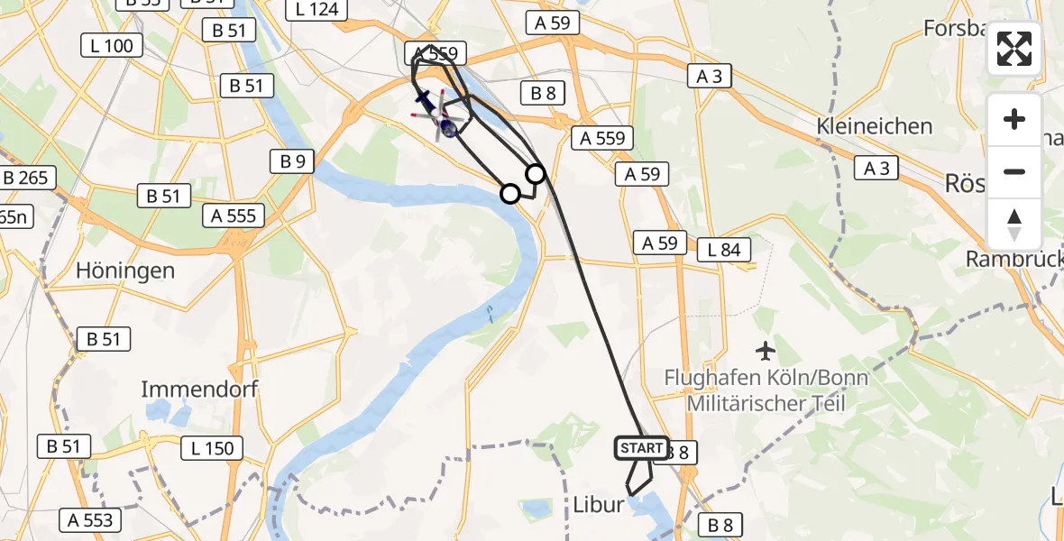 Flugroute Polizeihubschrauber Köln - Köln, 11 August 2026, 08:46
