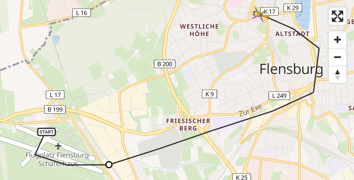 Flugroute Ambulanzhubschrauber Flensburg-Schäferhaus Flughafen - Flensburg, 11 August 2026, 08:47