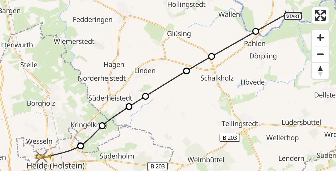 Flugroute Ambulanzhubschrauber Tielen - Heide, 11 August 2026, 08:48