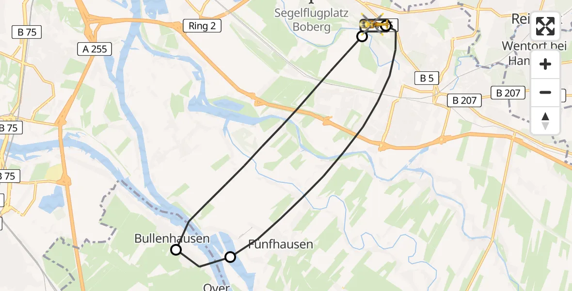 Flugroute Ambulanzhubschrauber Christoph Hansa ADAC Hubschrauberlandeplatz - Christoph Hansa ADAC Hubschrauberlandeplatz, 11 August 2026, 08:52