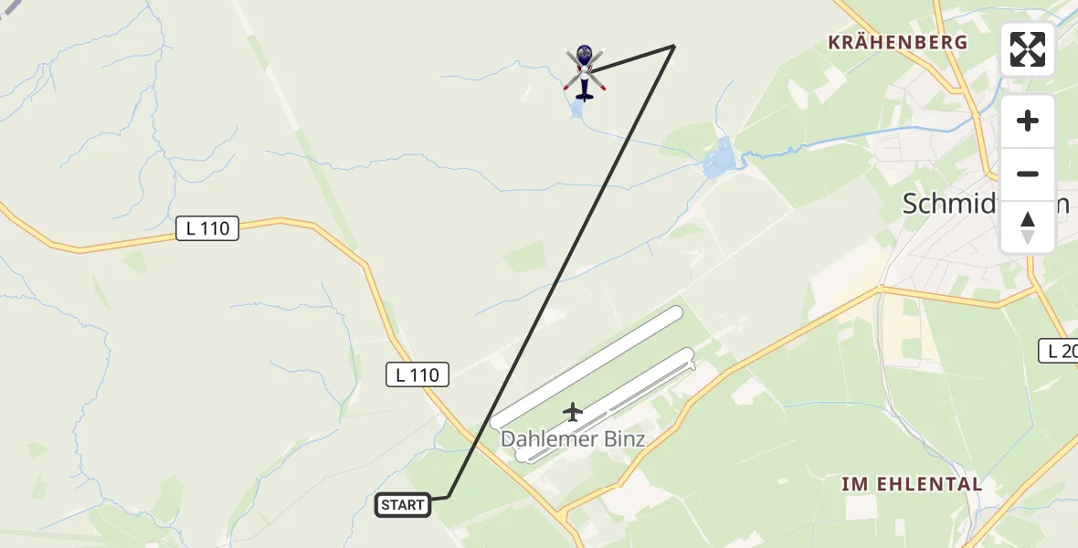 Flugroute Polizeihubschrauber Dahlem - Dahlem, 11 August 2026, 08:55