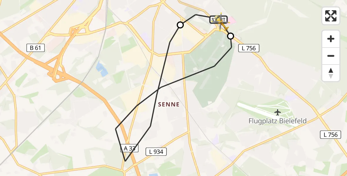 Flugroute Rettungshubschrauber Luftrettungszentrum Bielefeld - Luftrettungszentrum Bielefeld, 11 August 2026, 09:00