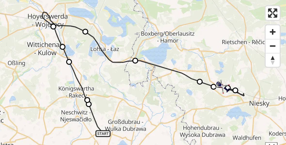 Flugroute Polizeihubschrauber Radibor - Quitzdorf am See, 11 August 2026, 09:03