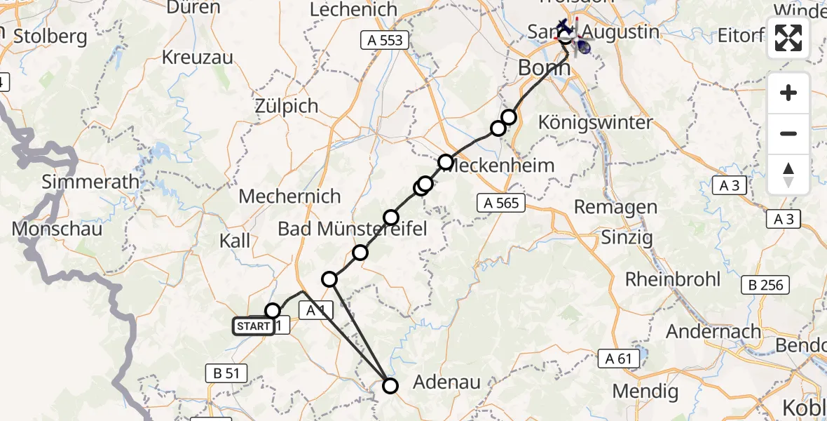 Flugroute Polizeihubschrauber Blankenheim - Sankt Augustin, 11 August 2026, 09:08