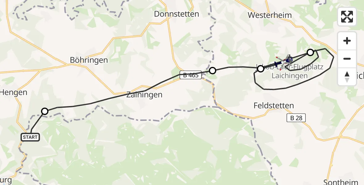 Flugroute Polizeihubschrauber Gutsbezirk Münsingen - Laichingen, 11 August 2026, 09:09