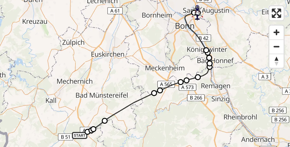 Flugroute Polizeihubschrauber Blankenheim - Sankt Augustin, 11 August 2026, 09:10