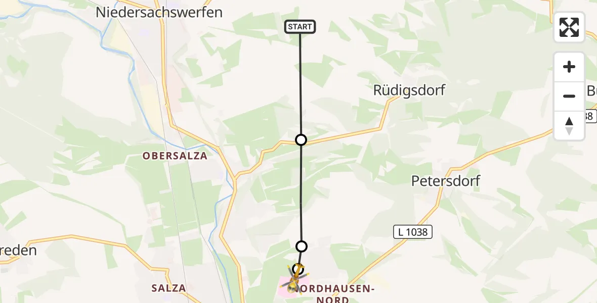 Flugroute Rettungshubschrauber Harztor - Südharz Hospital Nordhausen, 11 August 2026, 09:10