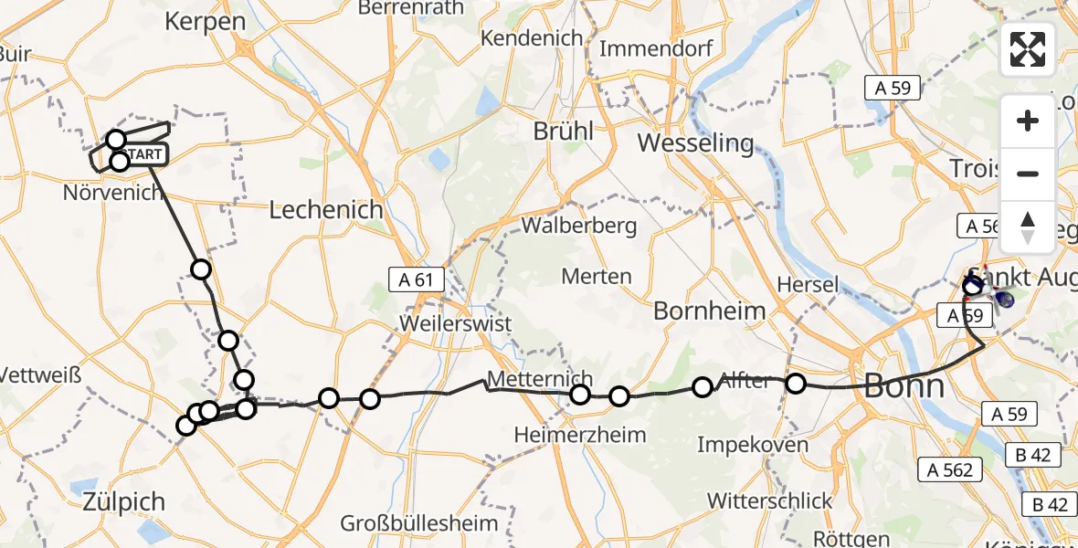 Flugroute Polizeihubschrauber Militärflugplatz Nörvenich - Sankt Augustin, 11 August 2026, 09:12