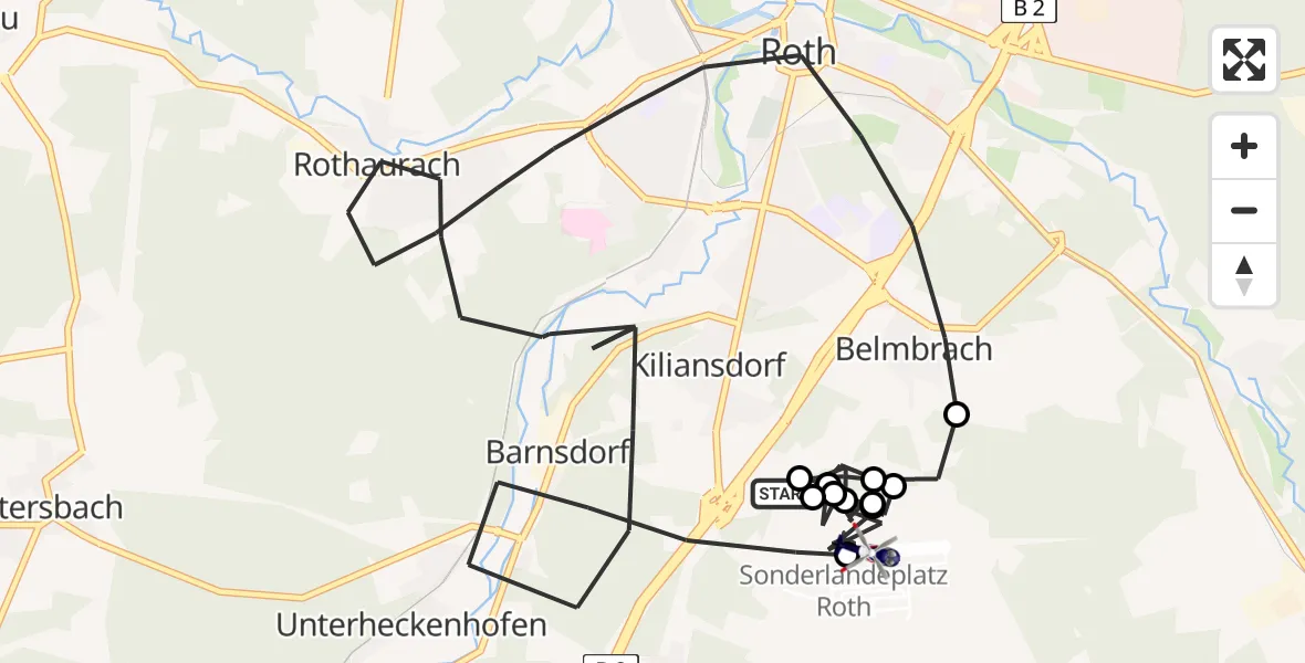 Flugroute Polizeihubschrauber Roth - Flugplatz Roth, 11 August 2026, 09:34