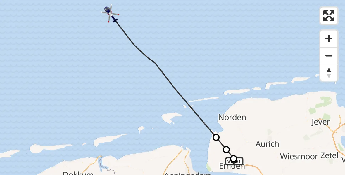 Flugroute Polizeihubschrauber Emden Flughafen - Noordzee, 11 August 2026, 09:38