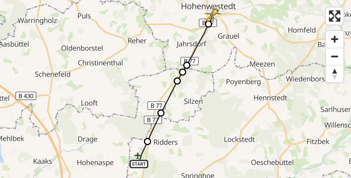 Flugroute Rettungshubschrauber Itzehoe Hungriger Wolf Flugplatz - Hohenwestedt, 11 August 2026, 09:49