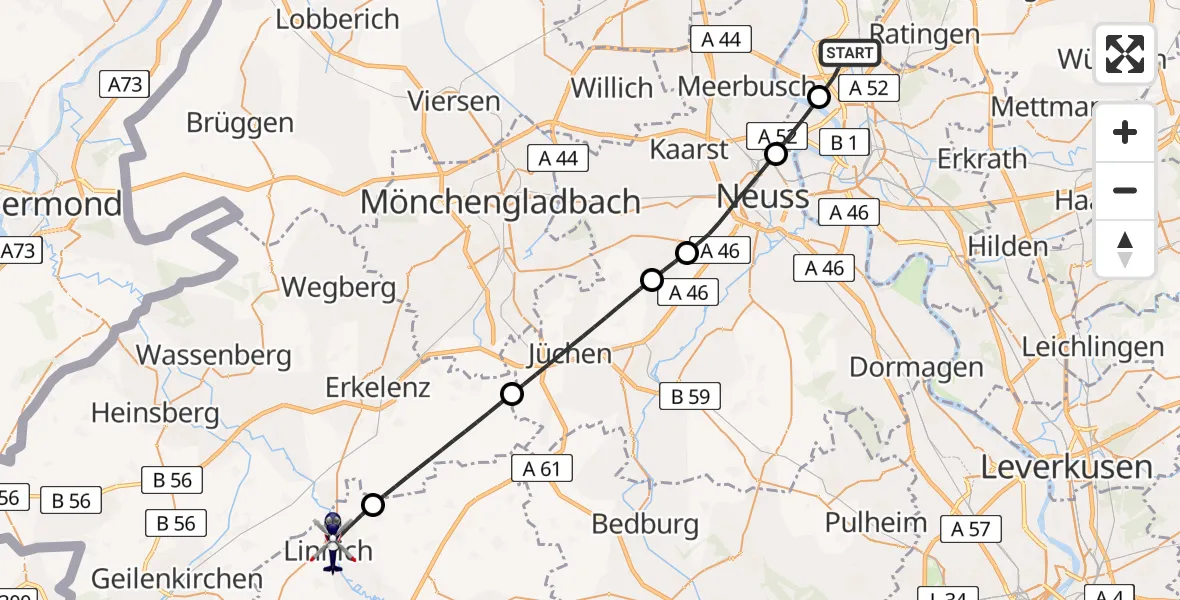 Flugroute Polizeihubschrauber Düsseldorf Flughafen - Linnich, 11 August 2026, 09:59