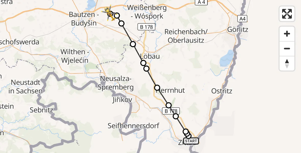 Flugroute Rettungshubschrauber Zittau - Bautzen Flugplatz, 11 August 2026, 09:59