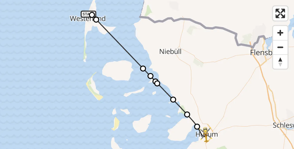 Flugroute Ambulanzhubschrauber Sylt - Husum, 11 August 2026, 10:10