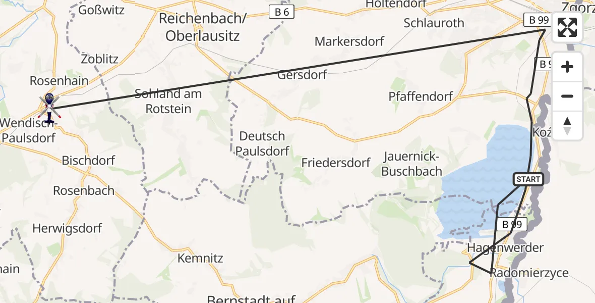 Flugroute Polizeihubschrauber Görlitz - Löbau, 11 August 2026, 10:14