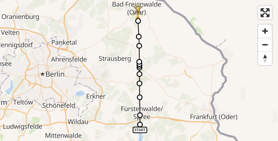 Flugroute Rettungshubschrauber Bad Saarow - Bad Freienwalde (Oder), 11 August 2026, 10:25