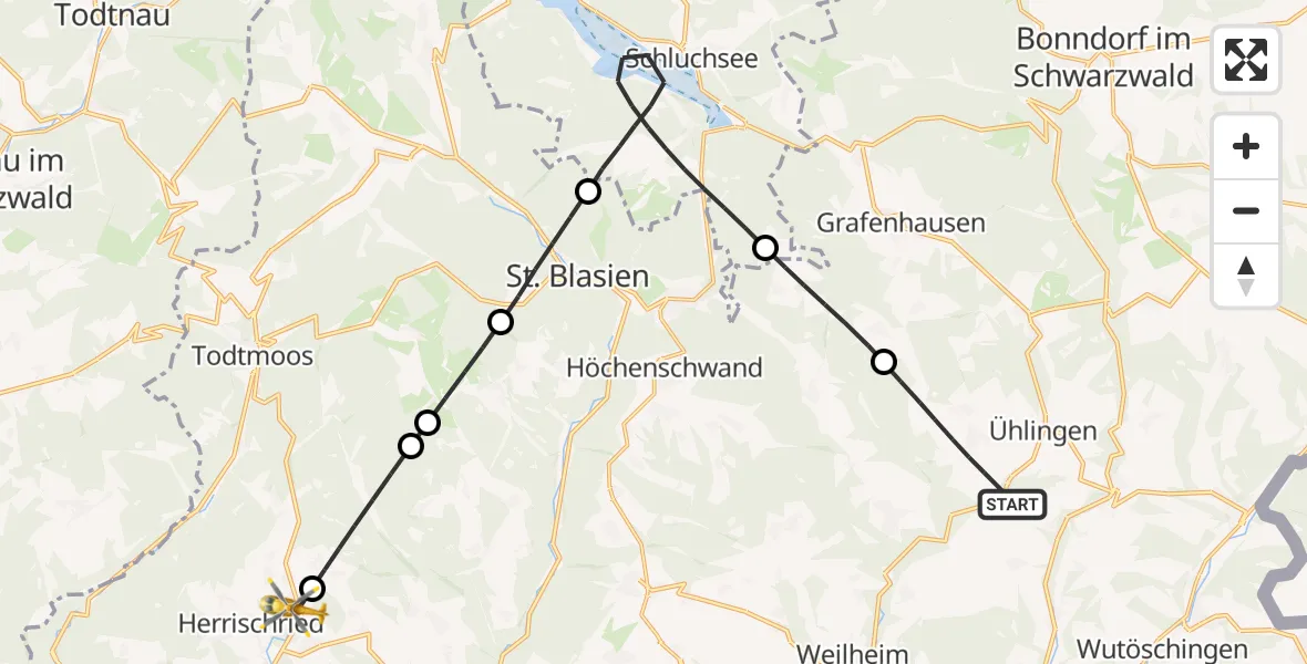 Flugroute Ambulanzhubschrauber Ühlingen-Birkendorf - Herrischried, 11 August 2026, 10:26