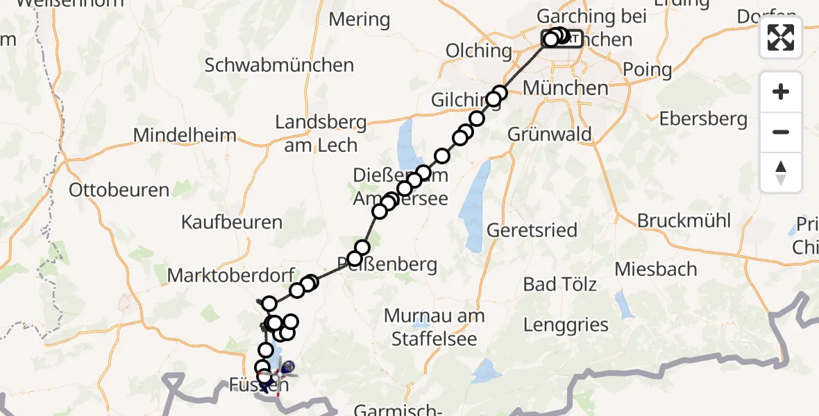 Flugroute Polizeihubschrauber Oberschleißheim - Schwangau, 11 August 2026, 10:51