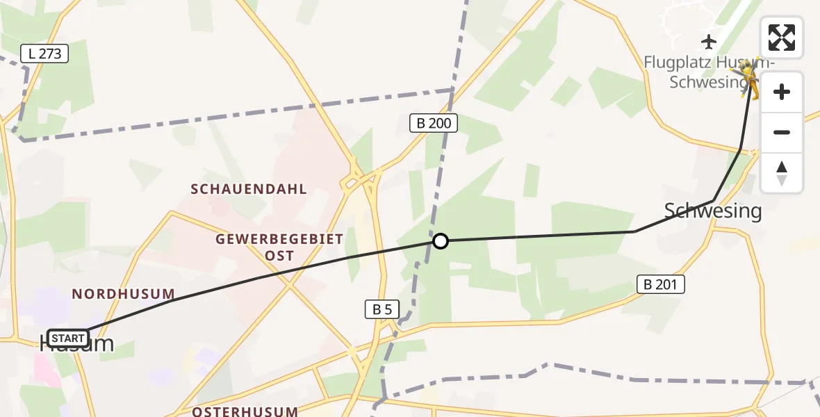 Flugroute Ambulanzhubschrauber Husum - Schwesing, 11 August 2026, 10:52