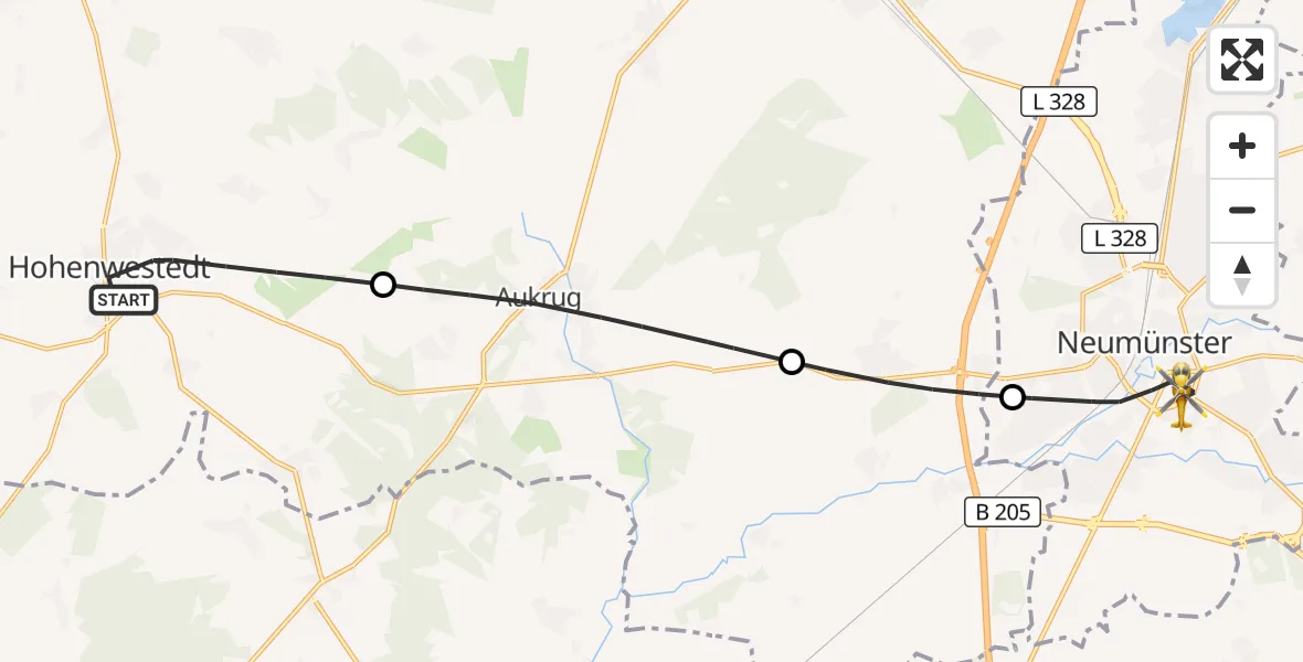 Flugroute Rettungshubschrauber Hohenwestedt - Neumünster, 11 August 2026, 10:53