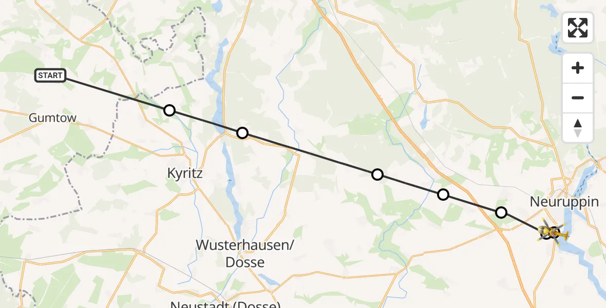 Flugroute Rettungshubschrauber Gumtow - Rupin Hospital, 11 August 2026, 11:08