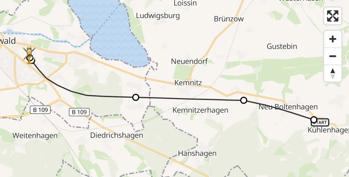 Flugroute Rettungshubschrauber Katzow - Greifswald Hospital, 11 August 2026, 11:09