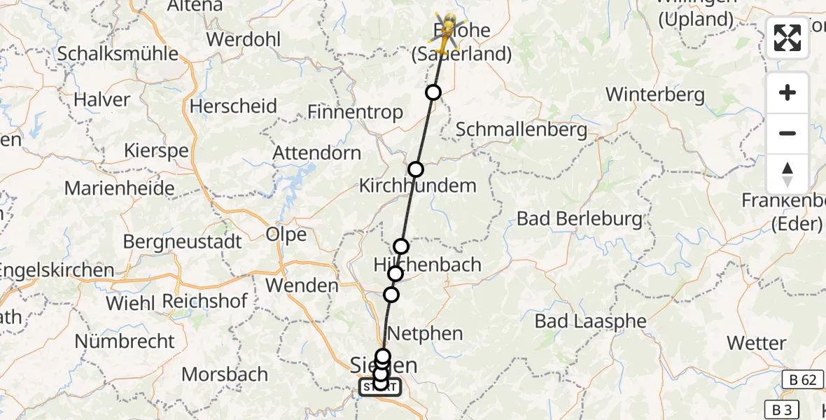 Flugroute Rettungshubschrauber Evangelisches Jung-Stilling Hospital - Eslohe (Sauerland), 11 August 2026, 11:14