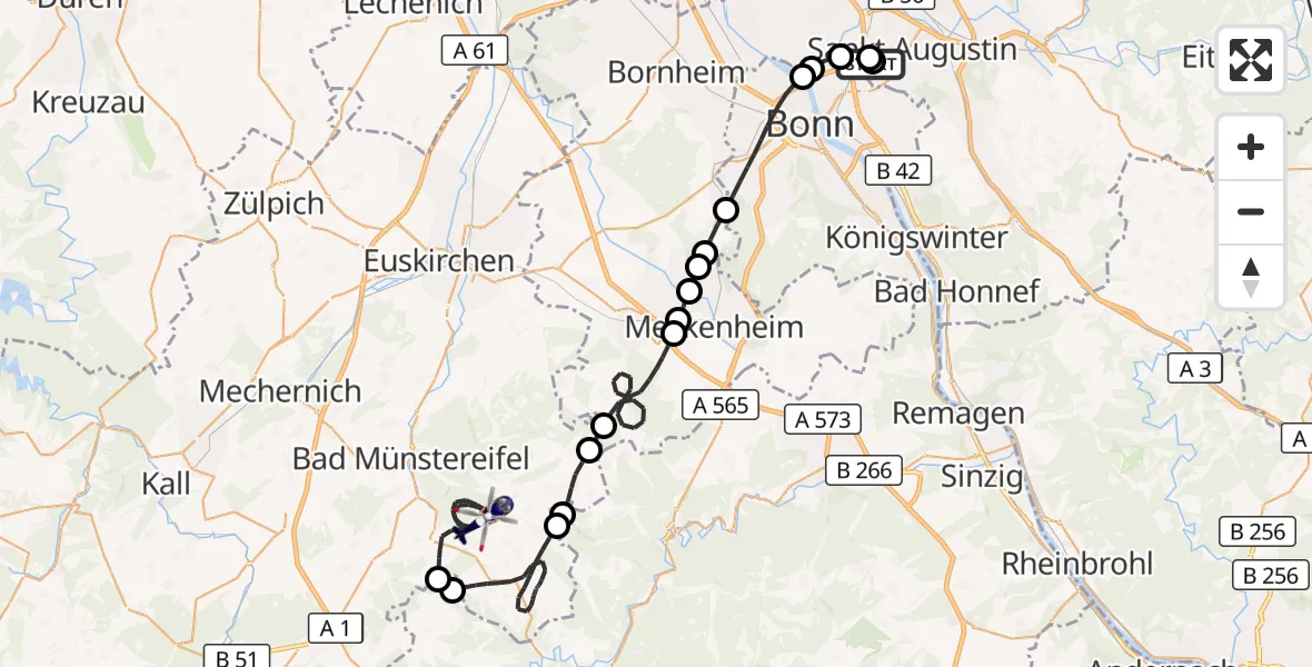 Flugroute Polizeihubschrauber Sankt Augustin - Bad Münstereifel, 11 August 2026, 11:15