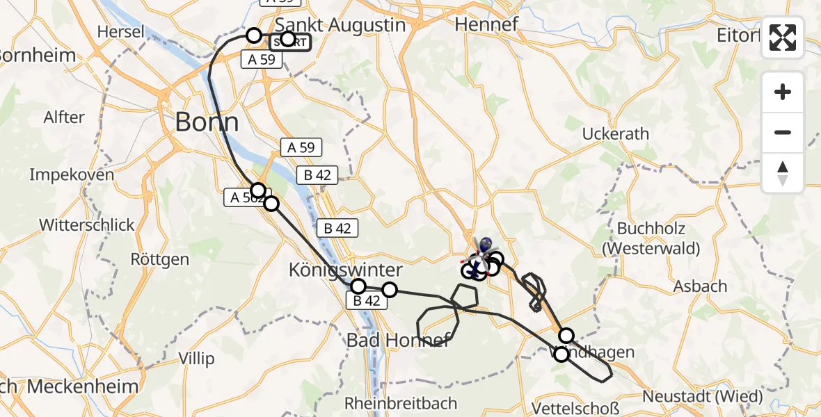 Flugroute Polizeihubschrauber Bonn-Hangelar Flugplatz - Königswinter, 11 August 2026, 11:20