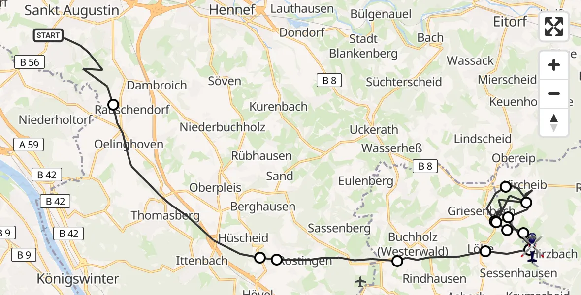 Flugroute Polizeihubschrauber Sankt Augustin - Hirz-Maulsbach, 11 August 2026, 11:29