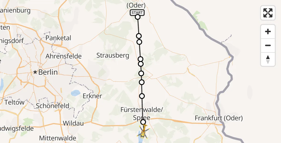 Flugroute Rettungshubschrauber Bad Freienwalde (Oder) - Bad Saarow, 11 August 2026, 11:32