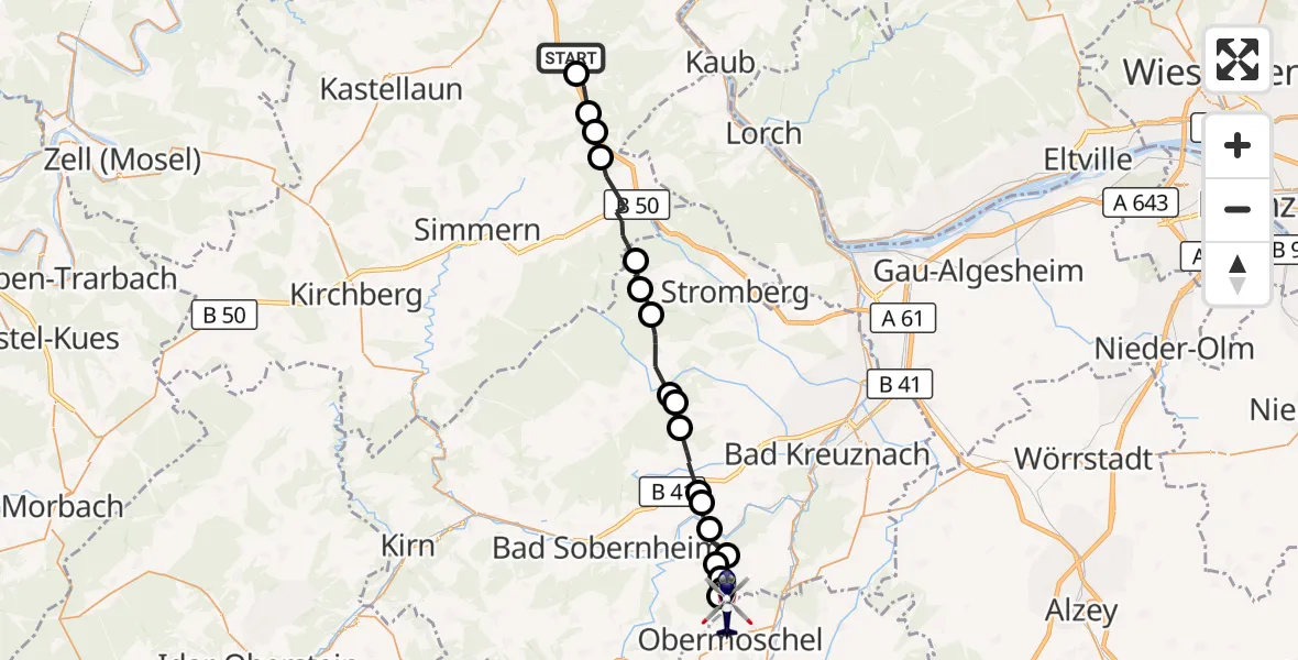 Flugroute Polizeihubschrauber Damscheid - Obermoschel, 11 August 2026, 11:35