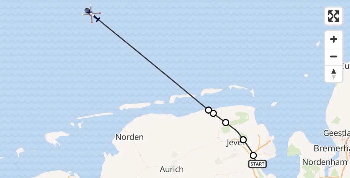 Flugroute Polizeihubschrauber Sande - Noordzee, 11 August 2026, 11:37