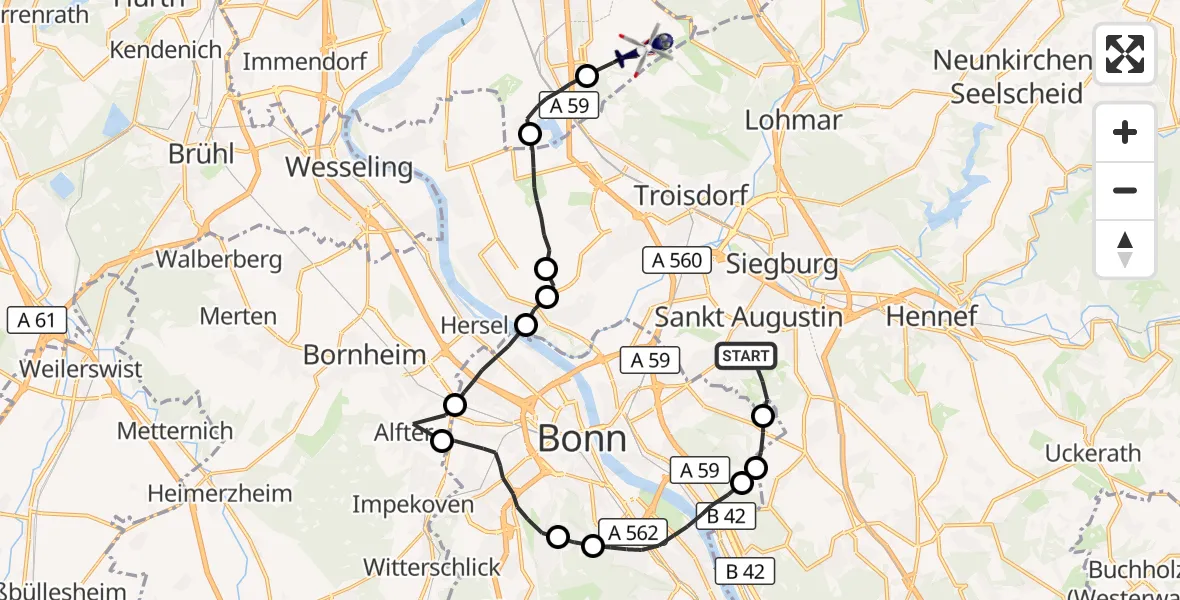 Flugroute Polizeihubschrauber Sankt Augustin - Köln Bonn Flughafen, 11 August 2026, 11:39