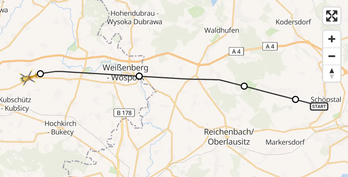 Flugroute Rettungshubschrauber Schöpstal - Bautzen Flugplatz, 11 August 2026, 11:47