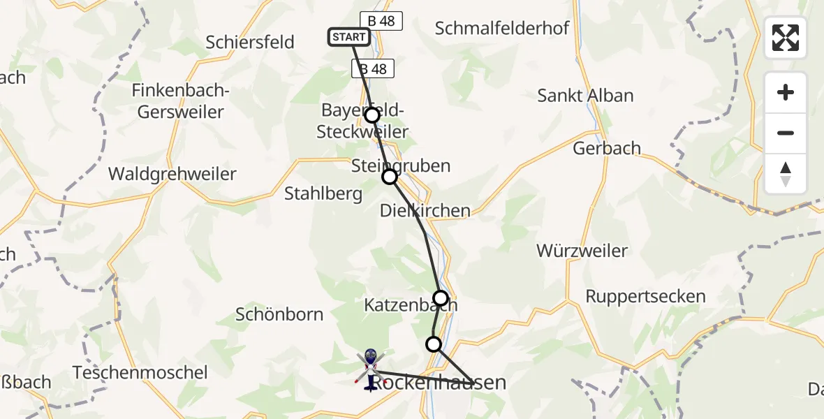 Flugroute Polizeihubschrauber Mannweiler-Cölln - Rockenhausen, 11 August 2026, 11:47