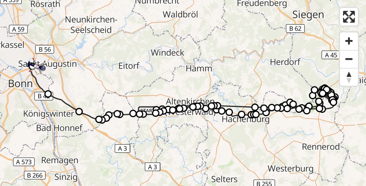 Flugroute Polizeihubschrauber Mehren - Sankt Augustin, 11 August 2026, 11:51
