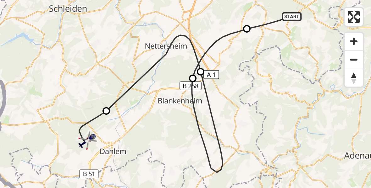 Flugroute Polizeihubschrauber Bad Münstereifel - Dahlem, 11 August 2026, 11:53