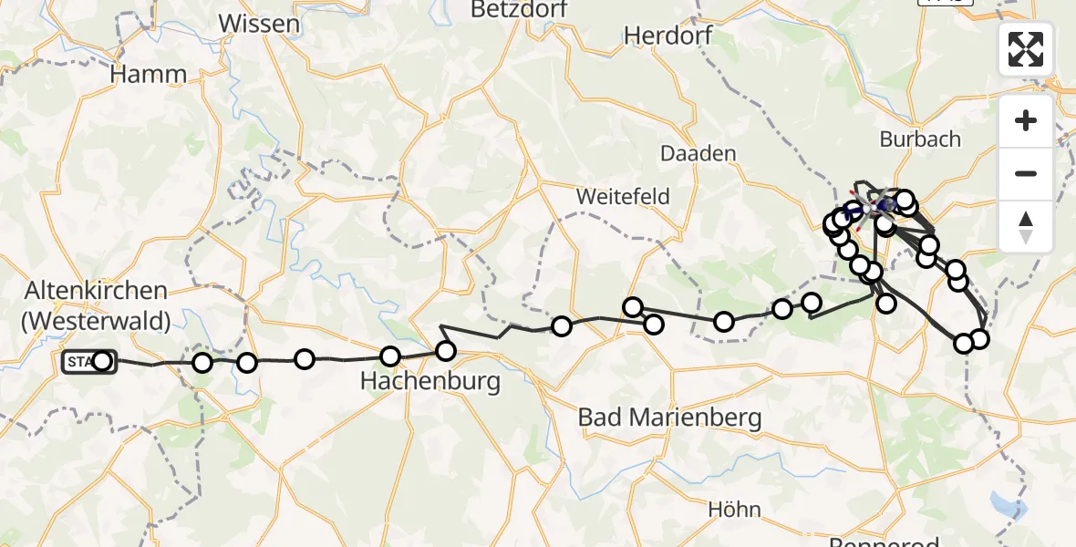 Flugroute Polizeihubschrauber Fluterschen - Burbach, 11 August 2026, 11:53