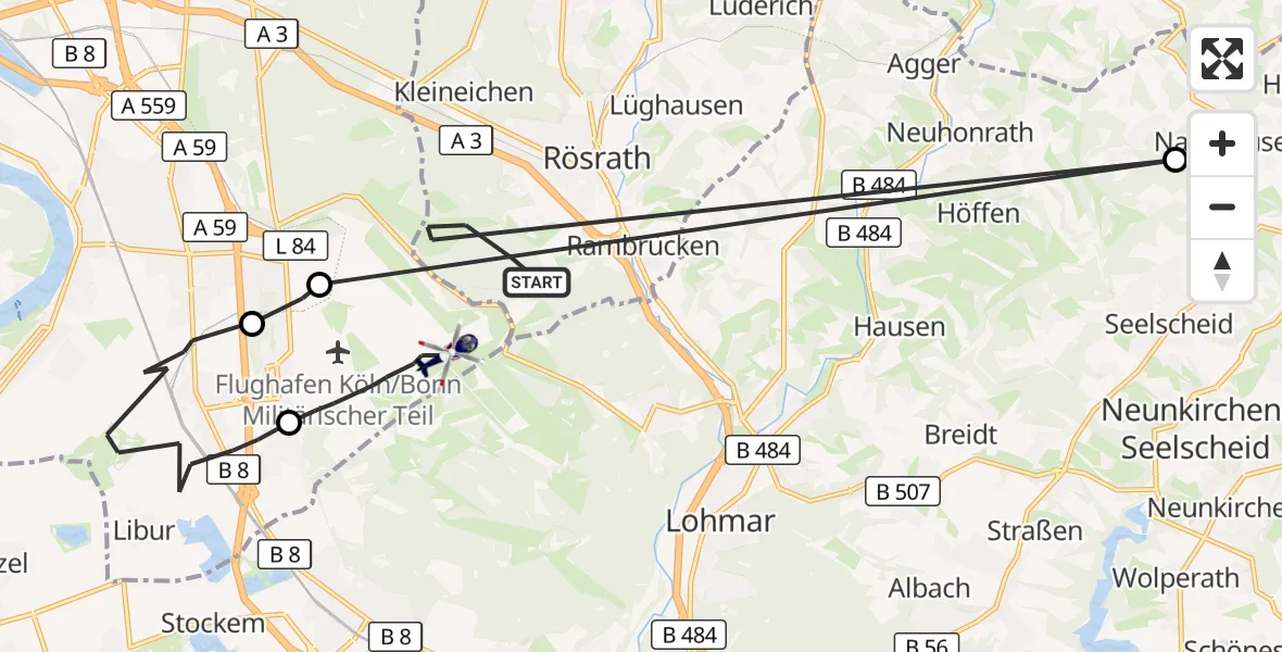 Flugroute Polizeihubschrauber Köln Bonn Flughafen - Köln Bonn Flughafen, 11 August 2026, 11:56