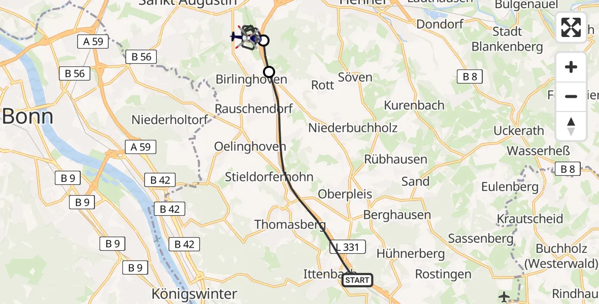 Flugroute Polizeihubschrauber Königswinter - Sankt Augustin, 11 August 2026, 12:00