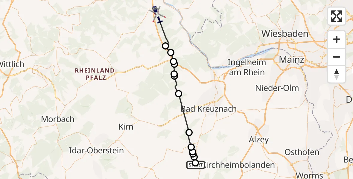 Flugroute Polizeihubschrauber Dielkirchen - Hungenroth, 11 August 2026, 12:07