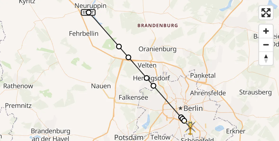 Flugroute Rettungshubschrauber Rupin Hospital - Berlin, 11 August 2026, 12:09