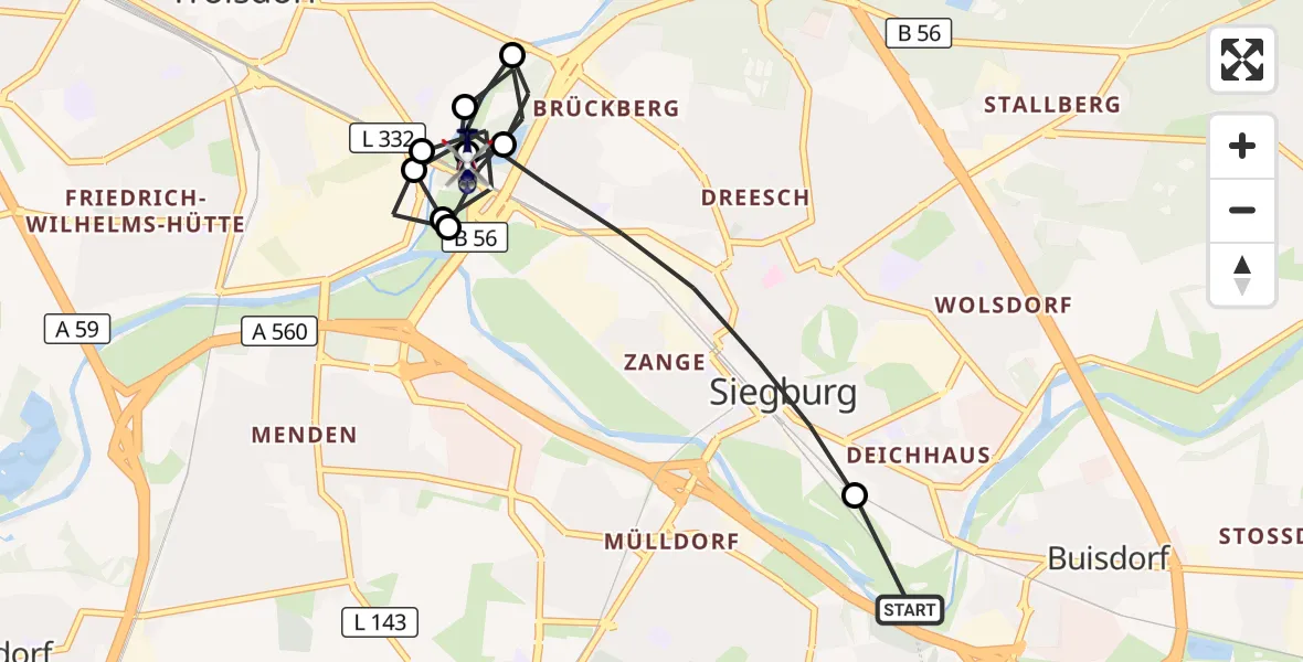 Flugroute Polizeihubschrauber Sankt Augustin - Siegburg, 11 August 2026, 12:14