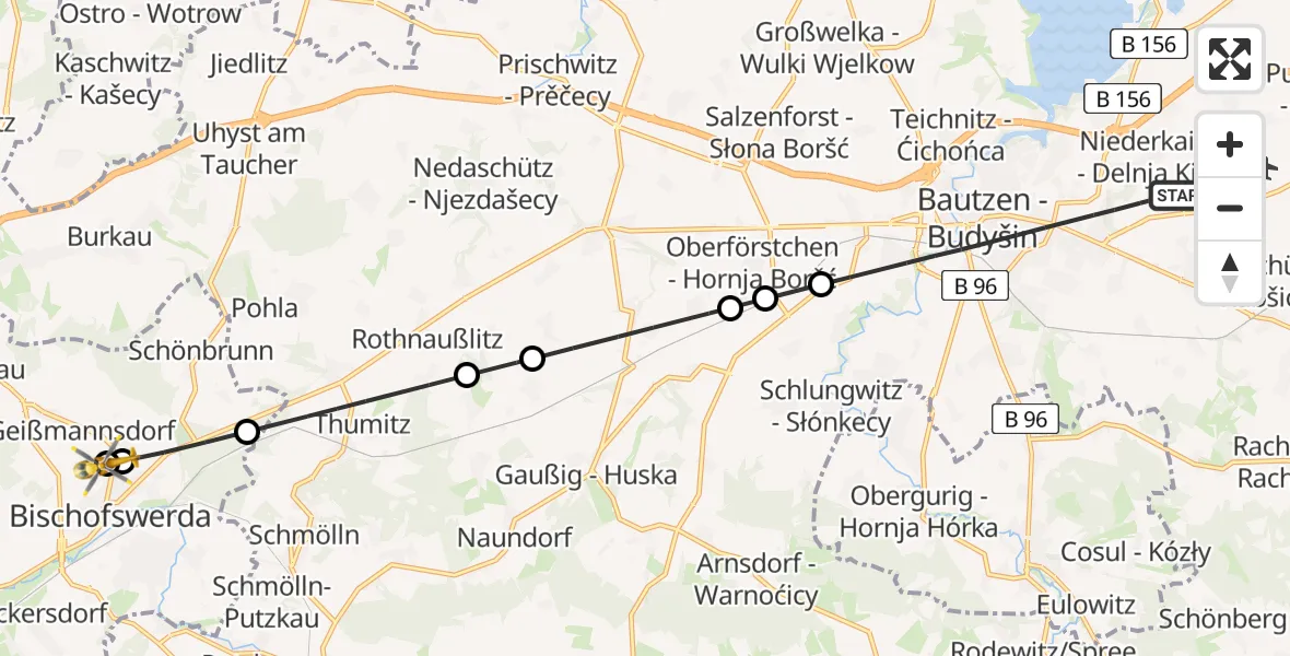 Flugroute Rettungshubschrauber Bautzen - Bautzen-Bischofswerda Hospital, 11 August 2026, 12:17