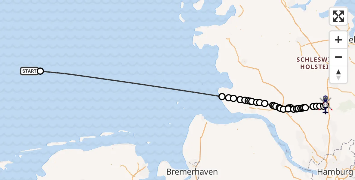 Flugroute Polizeihubschrauber North Sea - Bad Bramstedt Hubschrauberlandeplatz, 11 August 2026, 12:24
